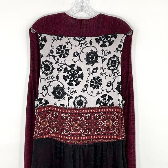 John Mark Cardigan Women L Multi-Color Patchwork Floral Draped Tunic Hippie BOHO - Picture 6 of 11